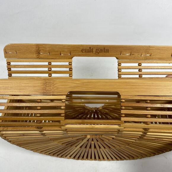 CULT GAIA Gaias Ark Bamboo Purse Clutch Boho Top Handle Crescent Bag - Picture 7 of 14
